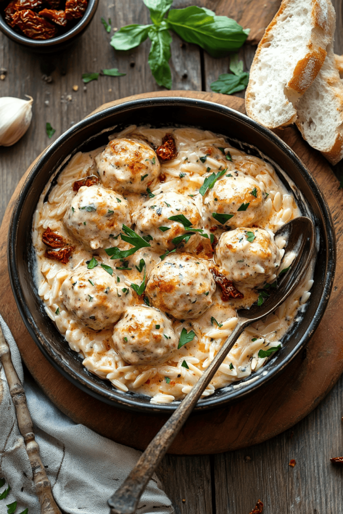 Marry Me chicken meatballs with Orzo