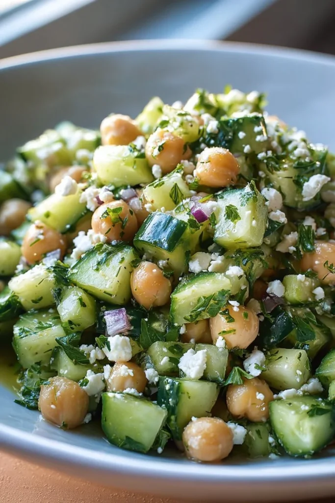 Herby Cucumber Salad with Feta and Chickpeas