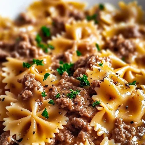Creamy Parmesan Garlic Beef Bowtie Pasta
