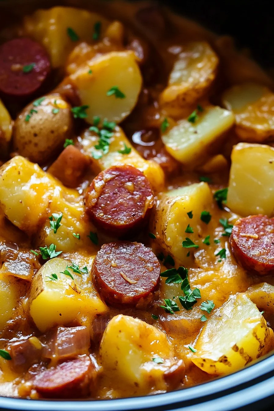 Crockpot Cheesy Potatoes and Kielbasa