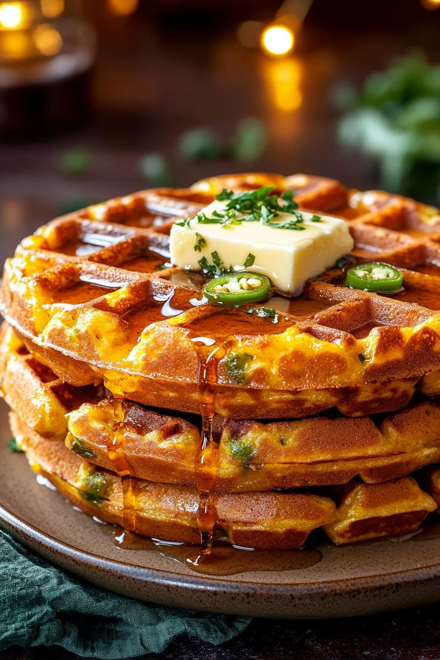 Cheddar Jalapeño Cornbread Waffles