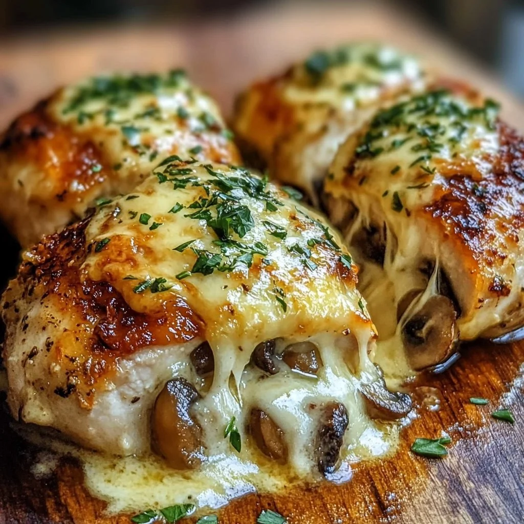 Cheesy Garlic Butter Mushroom Stuffed Chicken