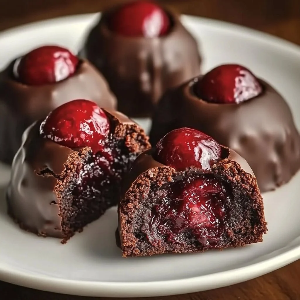 Chocolate Covered Cherry Brownie Bombs