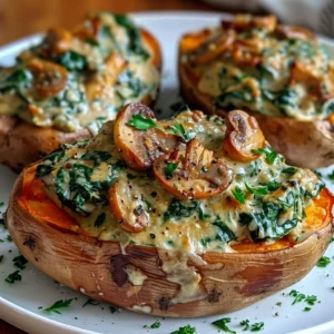 Mushroom Spinach Stuffed Sweet Potatoes