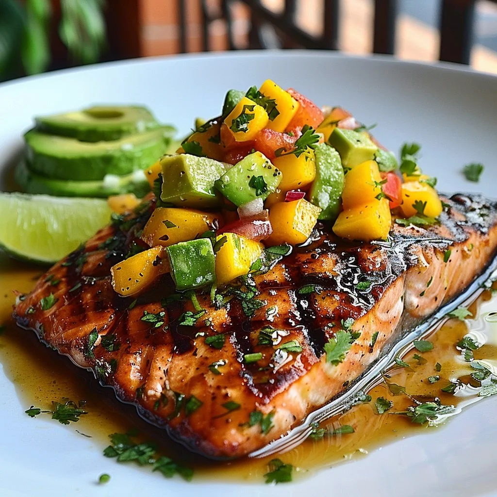 Grilled Lime Salmon with Avocado Mango Salsa