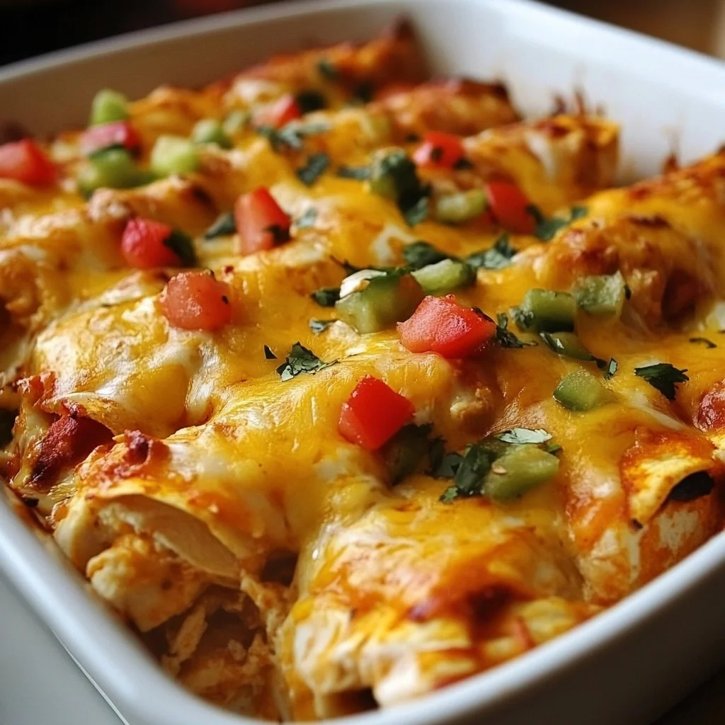 Queso Chicken Enchiladas Bake
