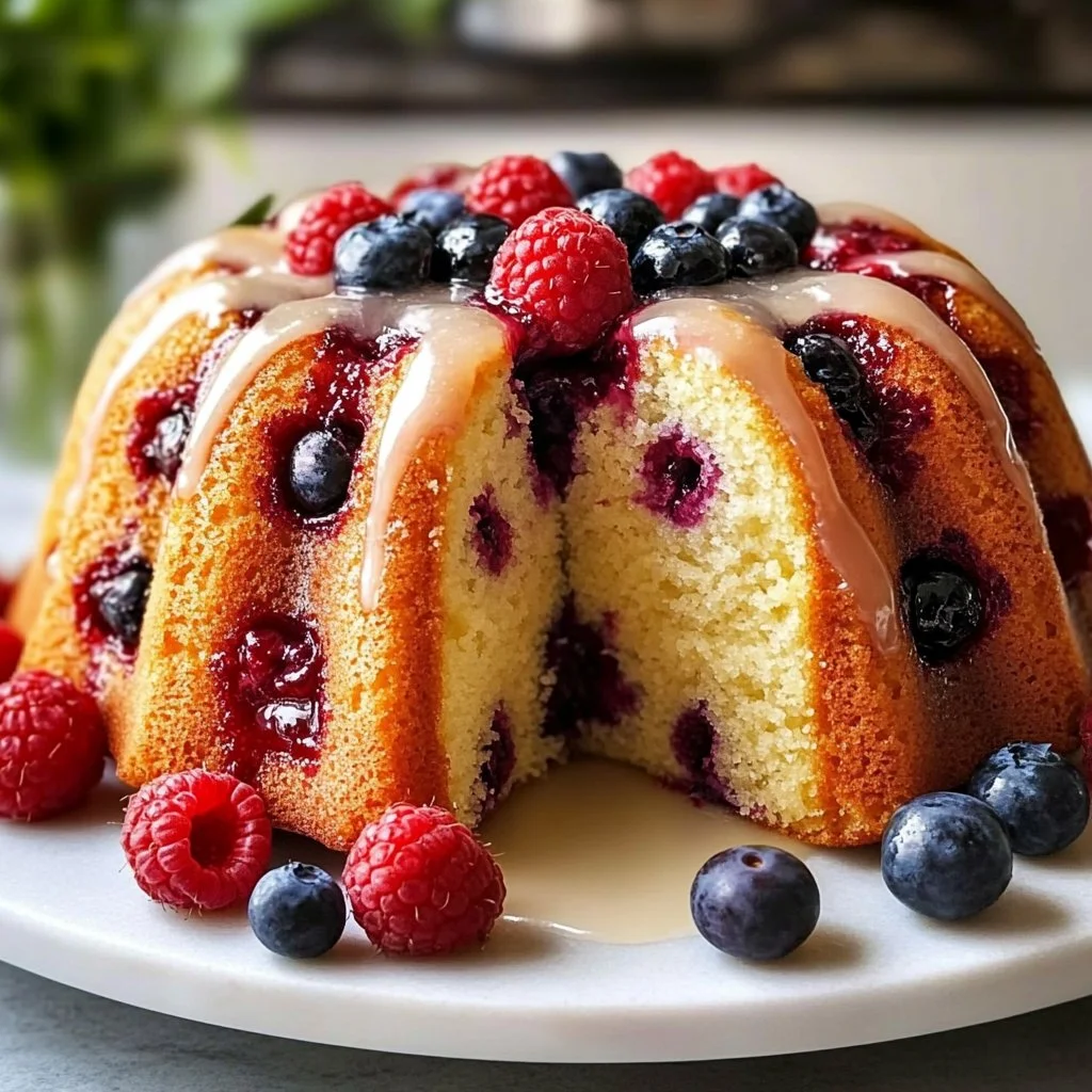 Mixed Berry Bundt Cake with Lemon Glaze