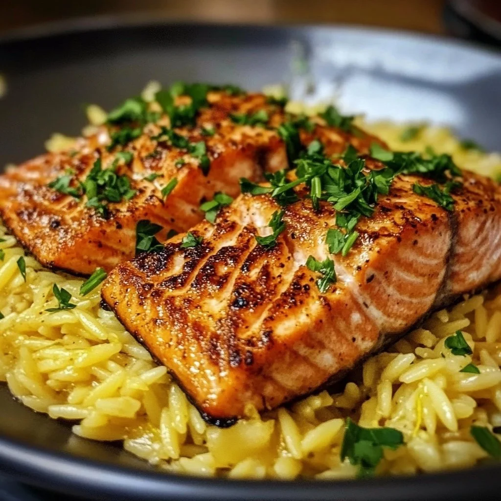 One Skillet Salmon with Lemon Orzo recipe