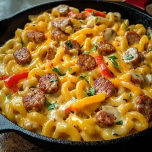 One Skillet Smoky Cajun Sausage Cheese Mac