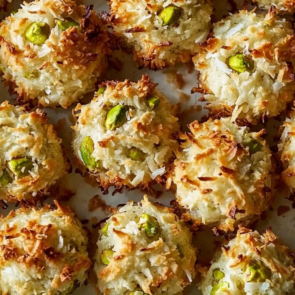 Pistachio Coconut Macaroons on a decorative plate
