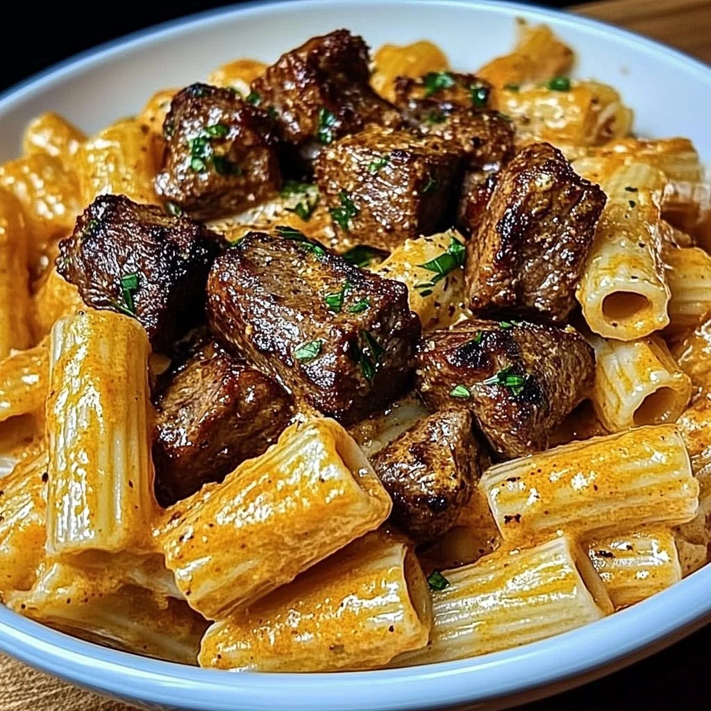 Cajun Steak Tips with Cheesy Rigatoni