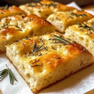 Freshly baked Rosemary Focaccia topped with olive oil and herbs