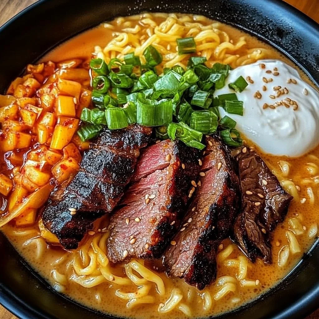 Spicy Korean Ramen with Grilled Beef