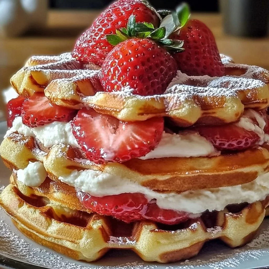 Strawberry Cheesecake Stuffed Waffles