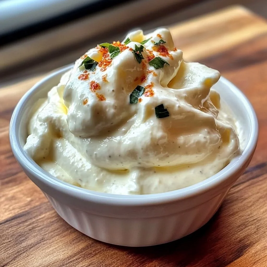 Delicious homemade vegan sour cream in a bowl with fresh herbs.