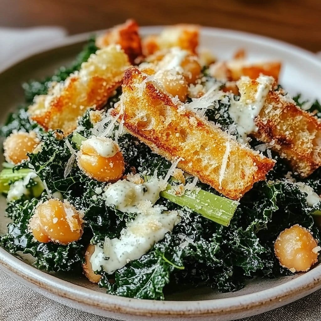 Crispy Kale Caesar Salad with Chickpeas