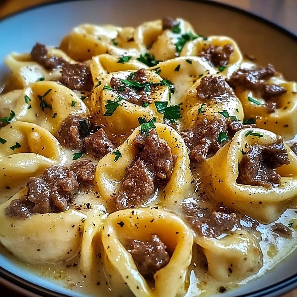 Cheesesteak Tortellini in Rich Provolone Sauce