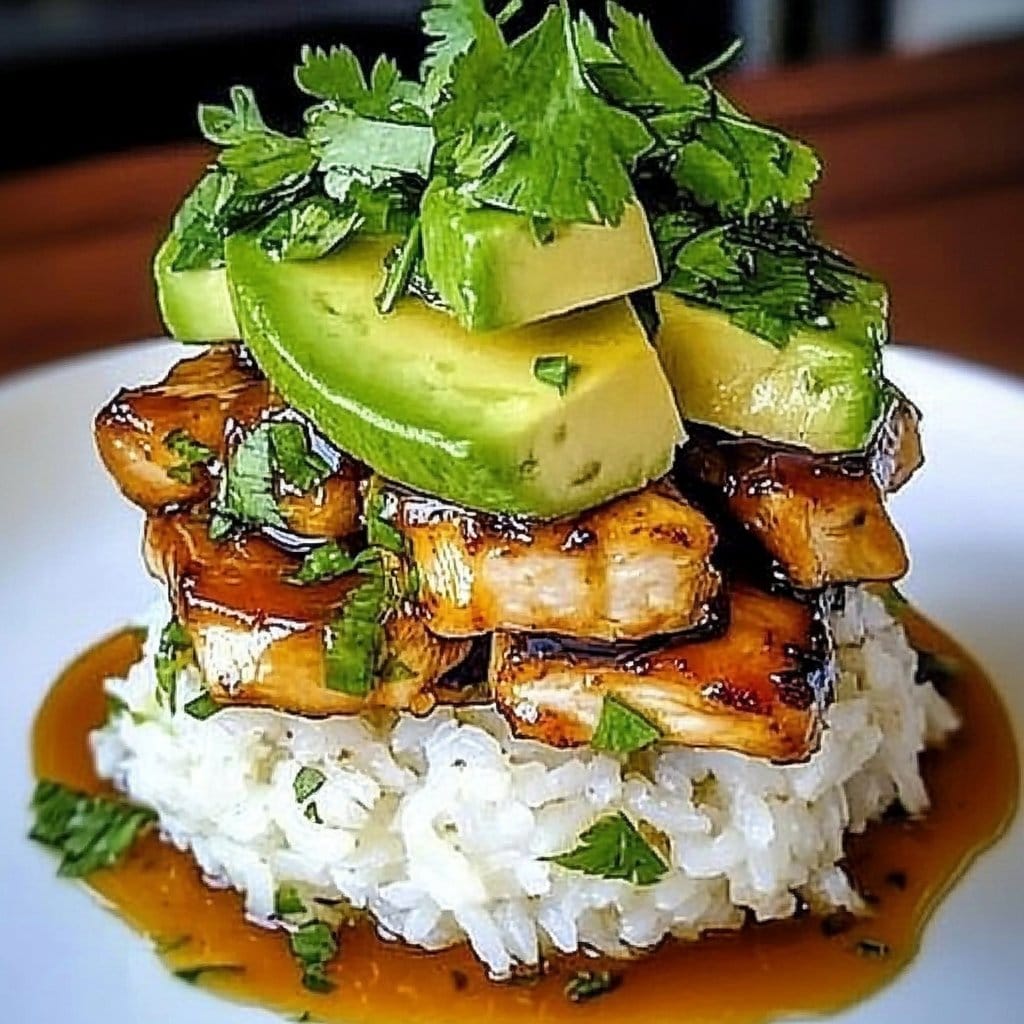 Create a Flavorful Honey Lime Chicken and Avocado Rice Stack Today!