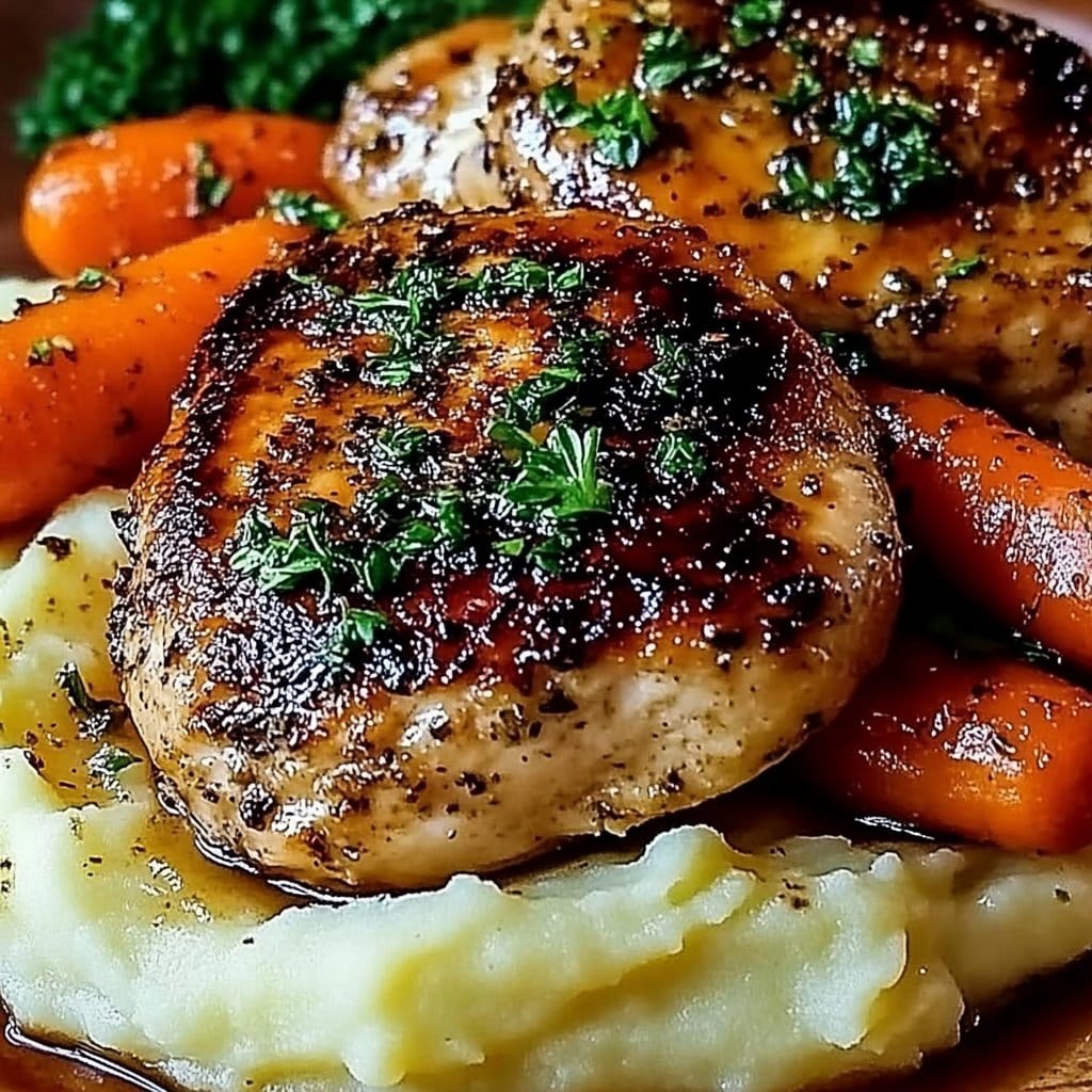 Garlic Herb Chicken with Mashed Potatoes and Glazed Carrots
