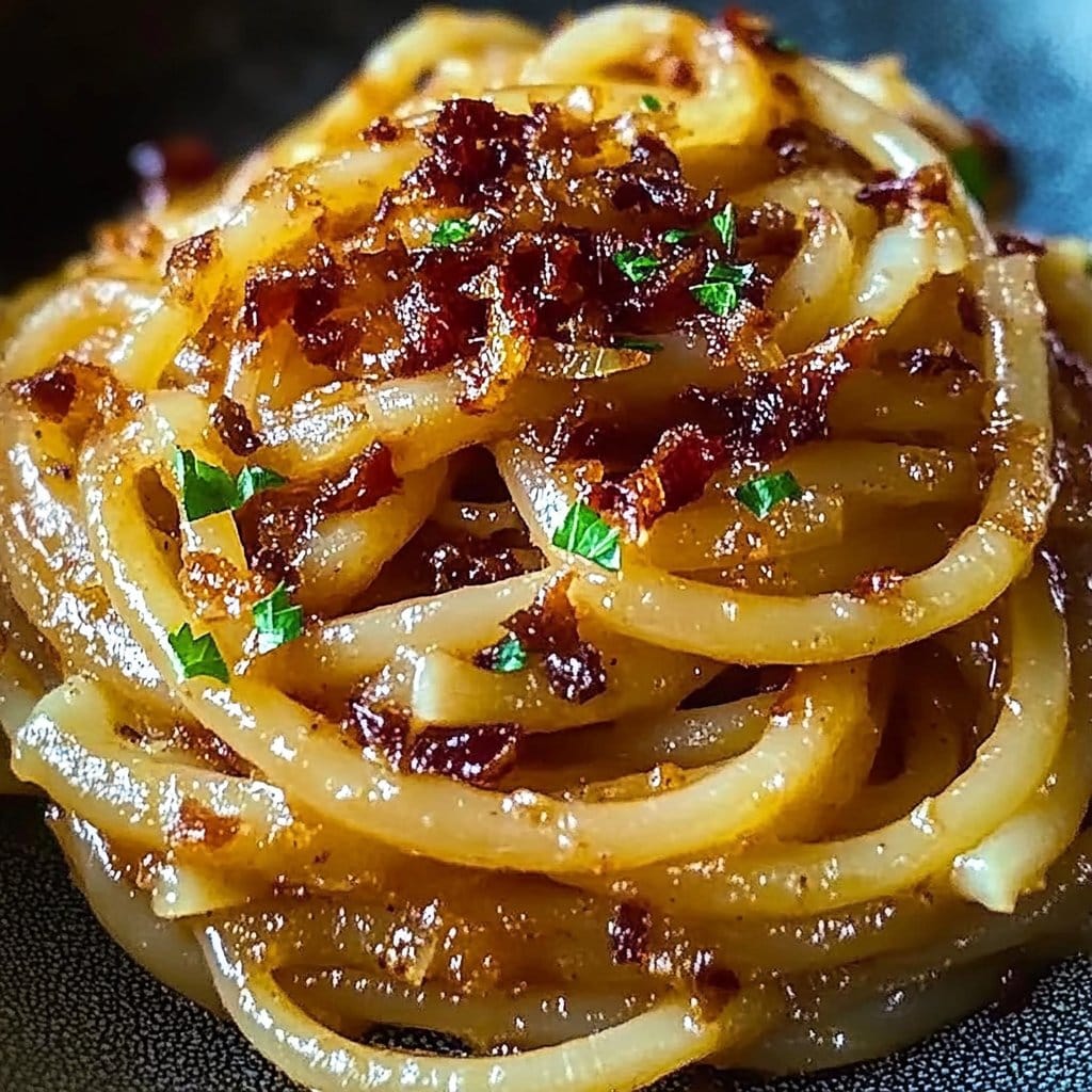 Caramelized Onion Pasta with Chilli Oil