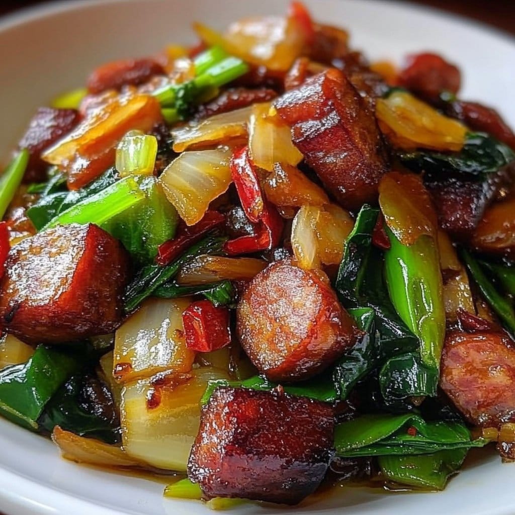 Stir-Fried Rice Cakes with Chinese Sausage