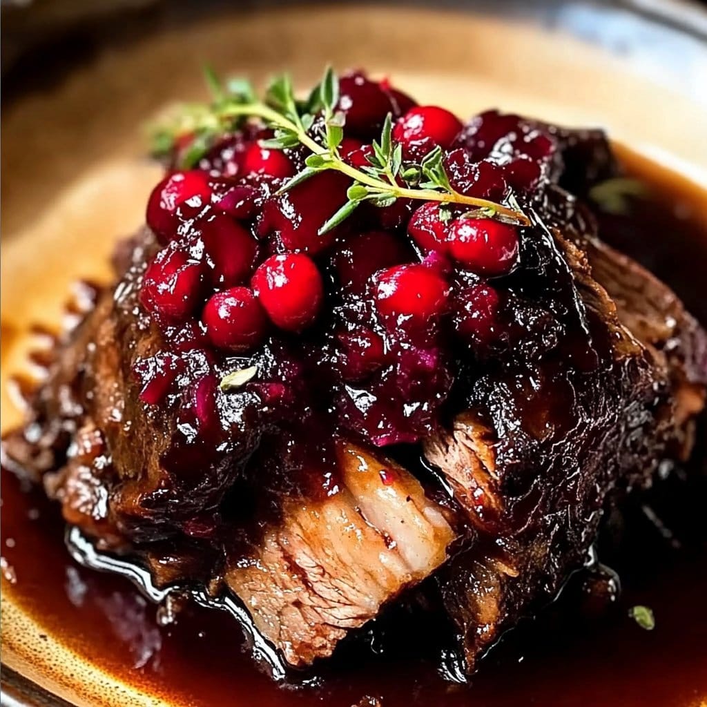 Slow-Braised Beef Roast with Cranberry Balsamic Glaze