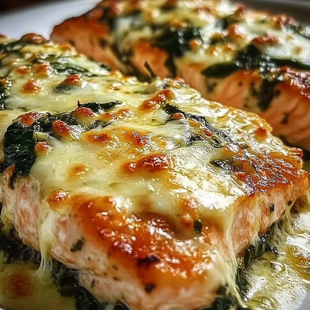 Baked Salmon Spinach Mozzarella