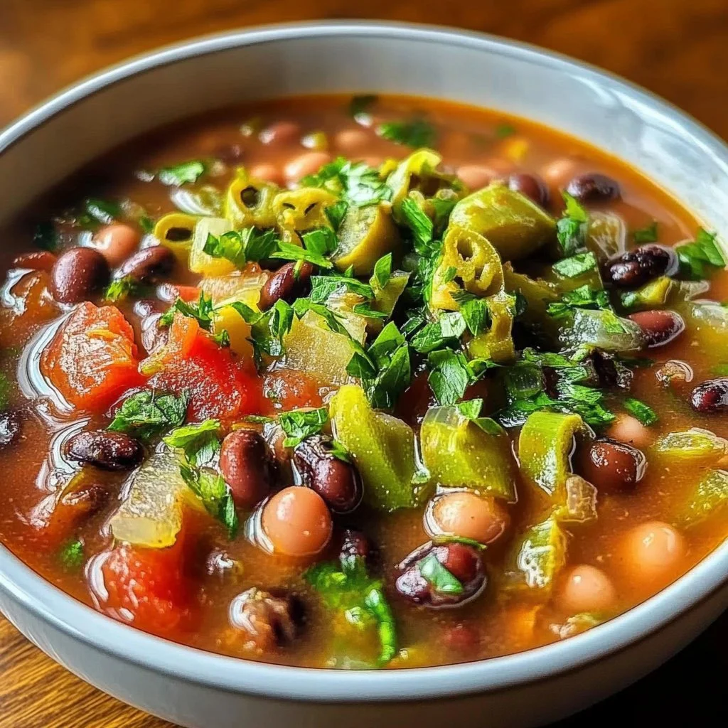 Delicious Black Eyed Peas and Okra Soup served in a bowl