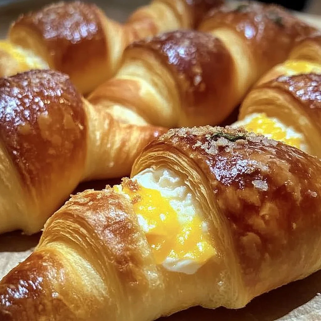 Freshly baked Breakfast Pillsbury Crescent Rolls on a serving plate.