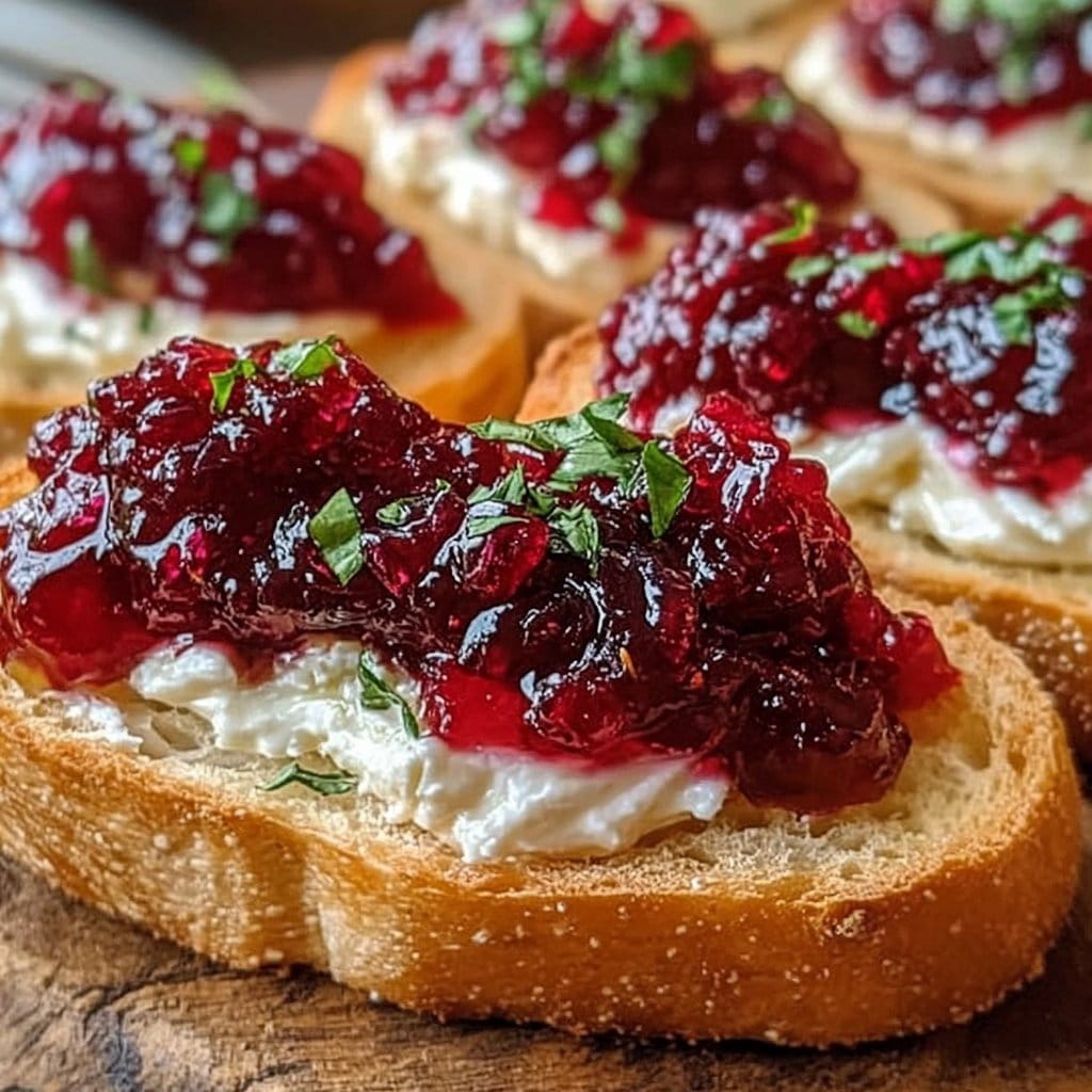Festive Cranberry Pepper Jelly Cream Cheese Bruschetta