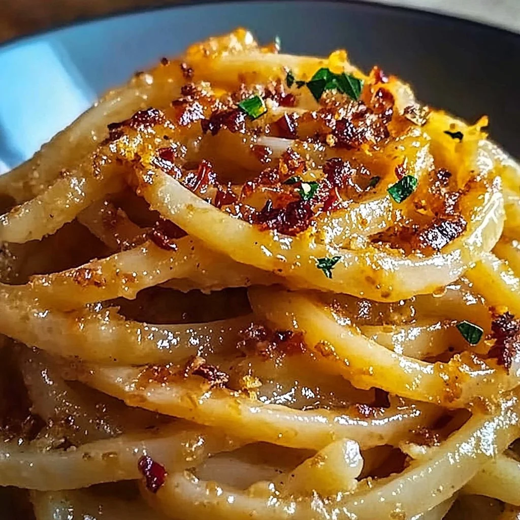 Caramelized Onion Pasta with Chilli Oil