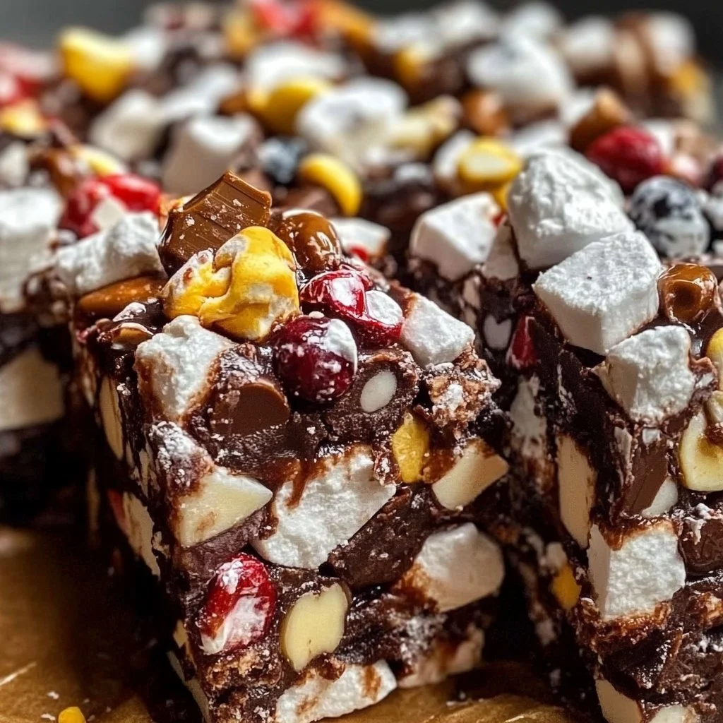 Delicious Christmas Rocky Road dessert featuring marshmallows, chocolate, and nuts