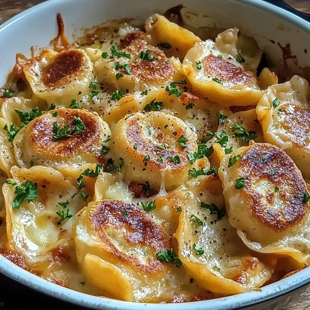 Classic Slow Cooker Pierogi served with sour cream and chives