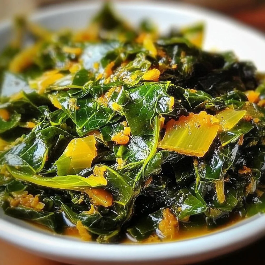 Fresh collard greens in a bowl, ready for cooking and enjoying a healthy meal.