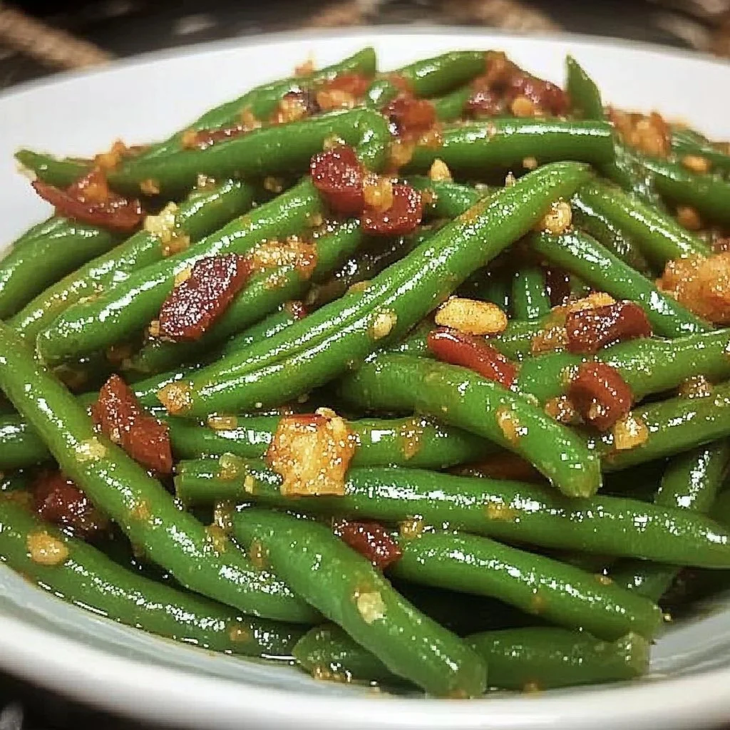 Crispy crack green beans prepared in a flavorful manner