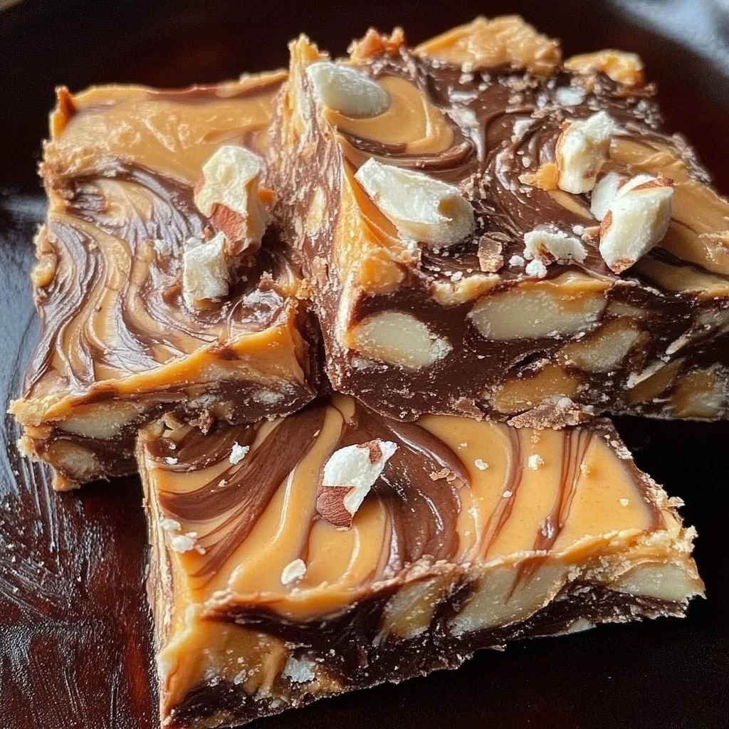 Delicious homemade tiger butter bark with a creamy peanut butter swirl