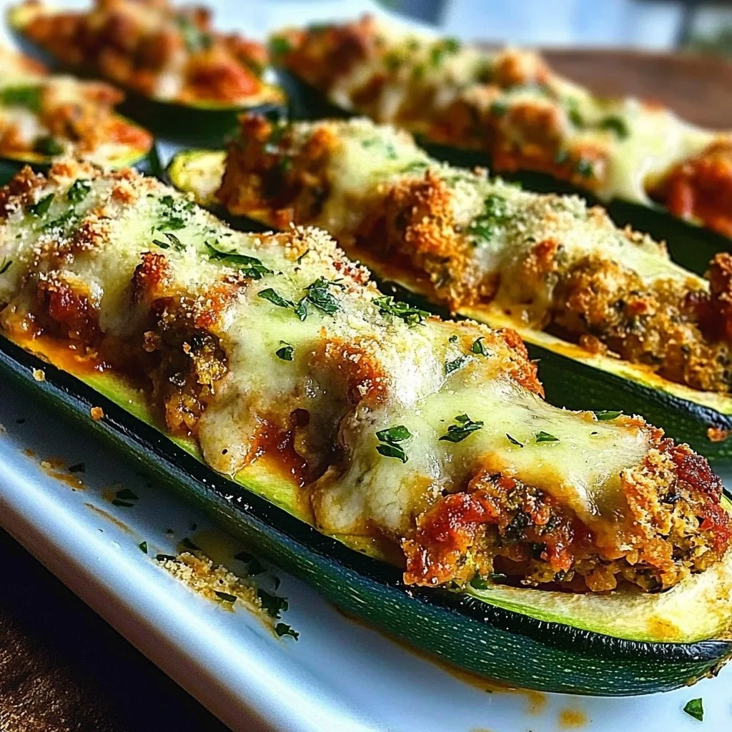 Chicken Parmesan Stuffed Zucchini Boats