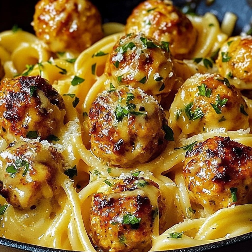 Garlic Butter Chicken Balls with Parmesan Pasta