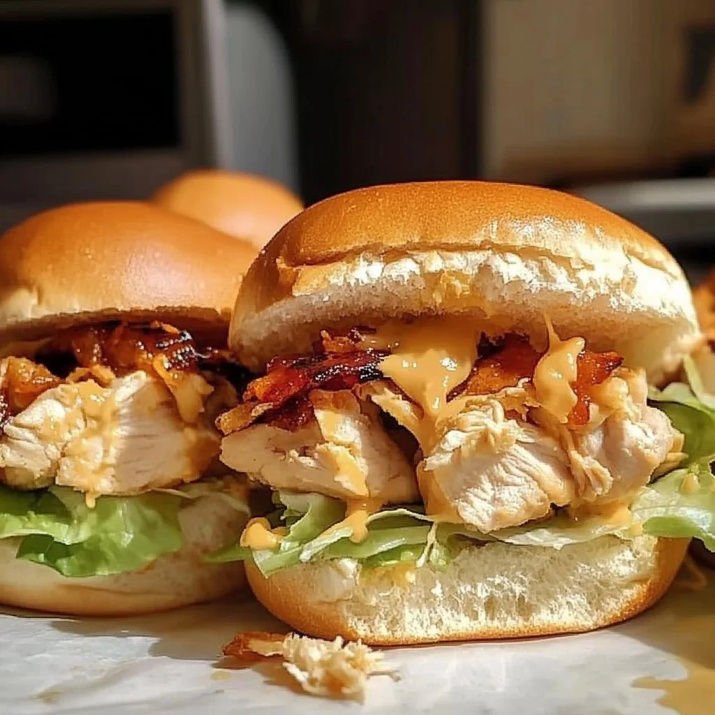 Delicious Honey Mustard BLT Chicken Sliders on a stylish platter