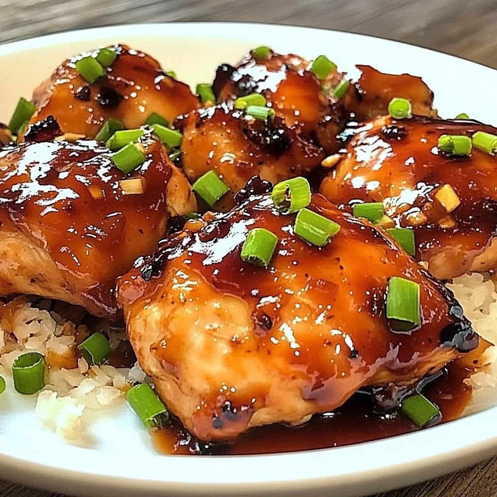 Plate of Honey Sriracha Chicken garnished with green onions and sesame seeds