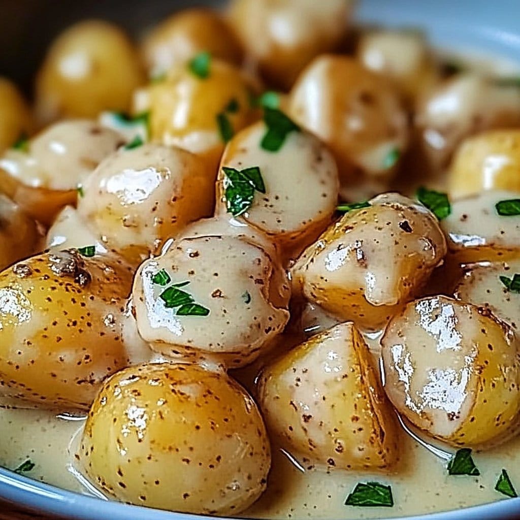 Easy Creamy Garlic Sauce Baby Potatoes