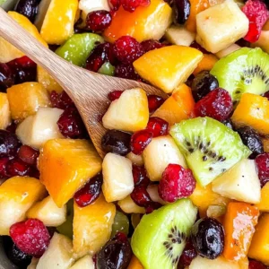 A colorful bowl of irresistible winter fruit salad with seasonal fruits.