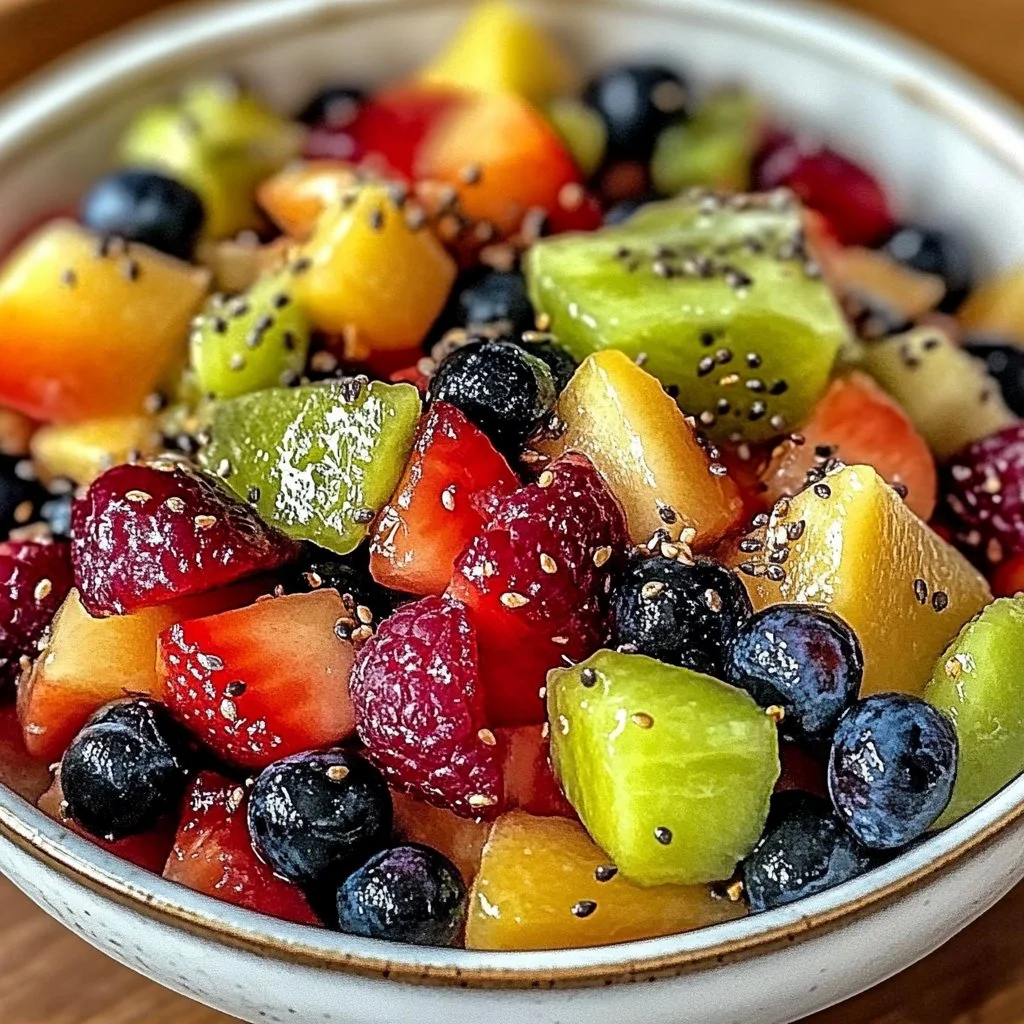 Colorful winter fruit salad with a delicious seed dressing