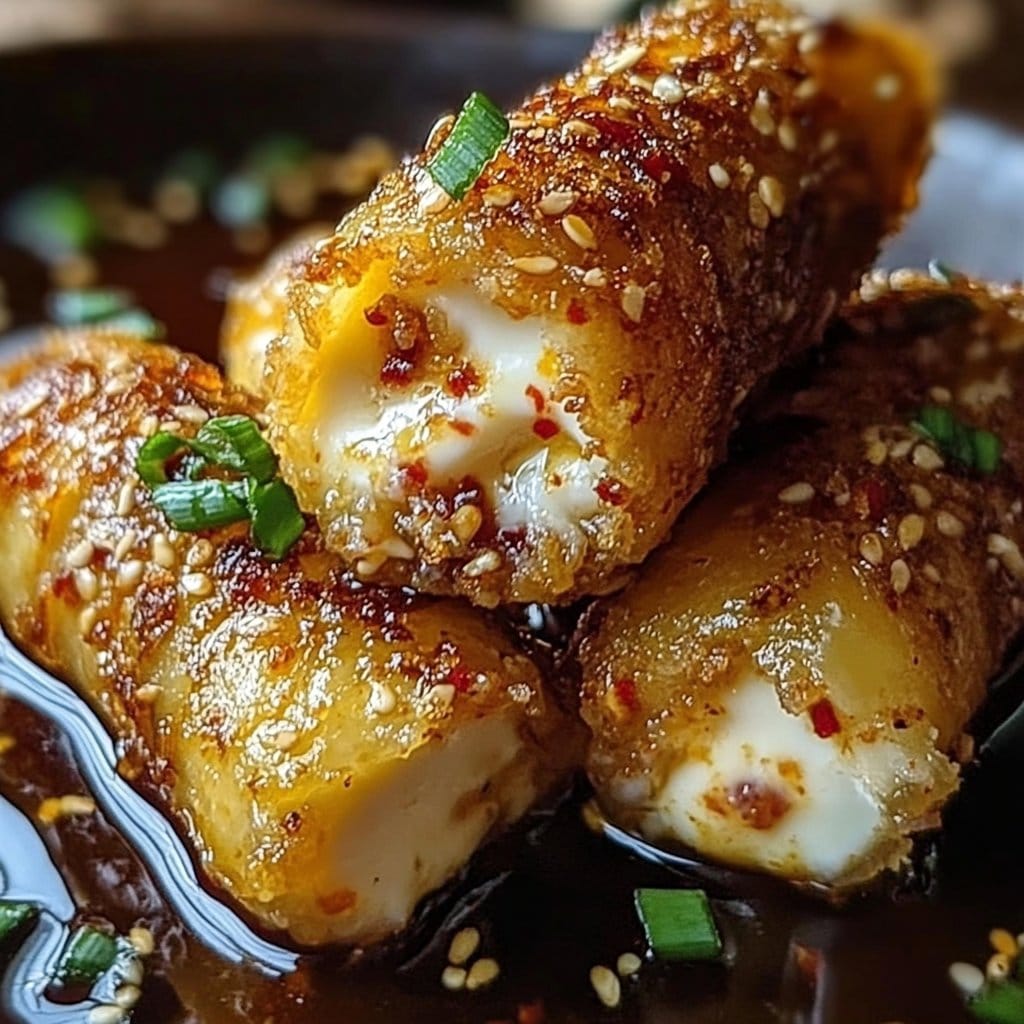 Crispy Fried Goat Cheese Rolls with Hot Chili Honey