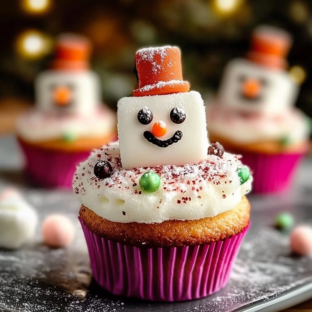 Melting Snowman Marshmallow Cupcakes