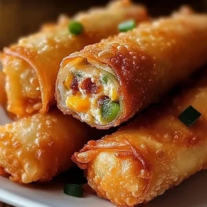 Mini Jalapeno Popper Egg Rolls on a plate garnished with dip
