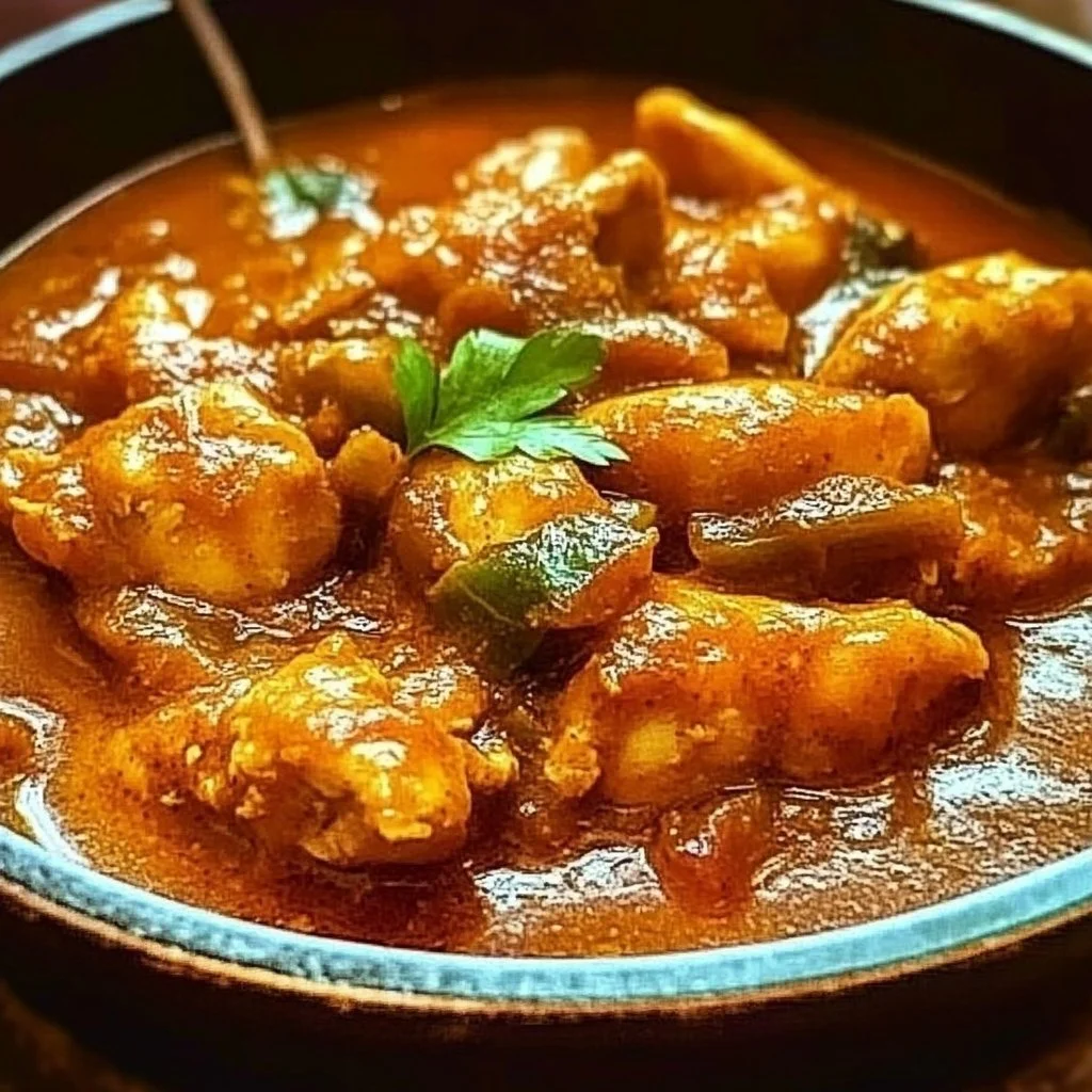 Delicious Moroccan Chicken Stew with spices, vegetables, and tender chicken pieces.