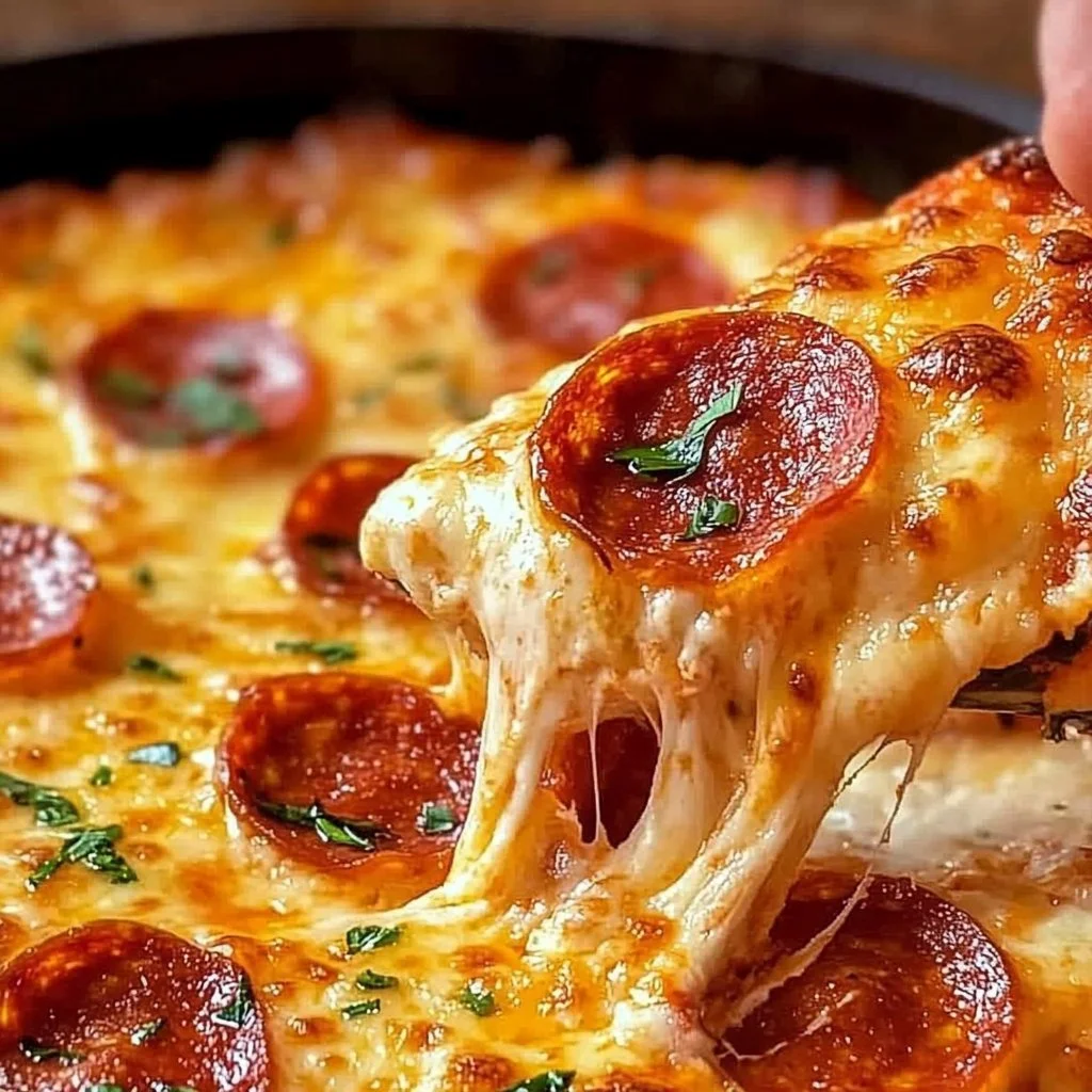 Cheesy and savory pizza dip served with crusty bread for dipping