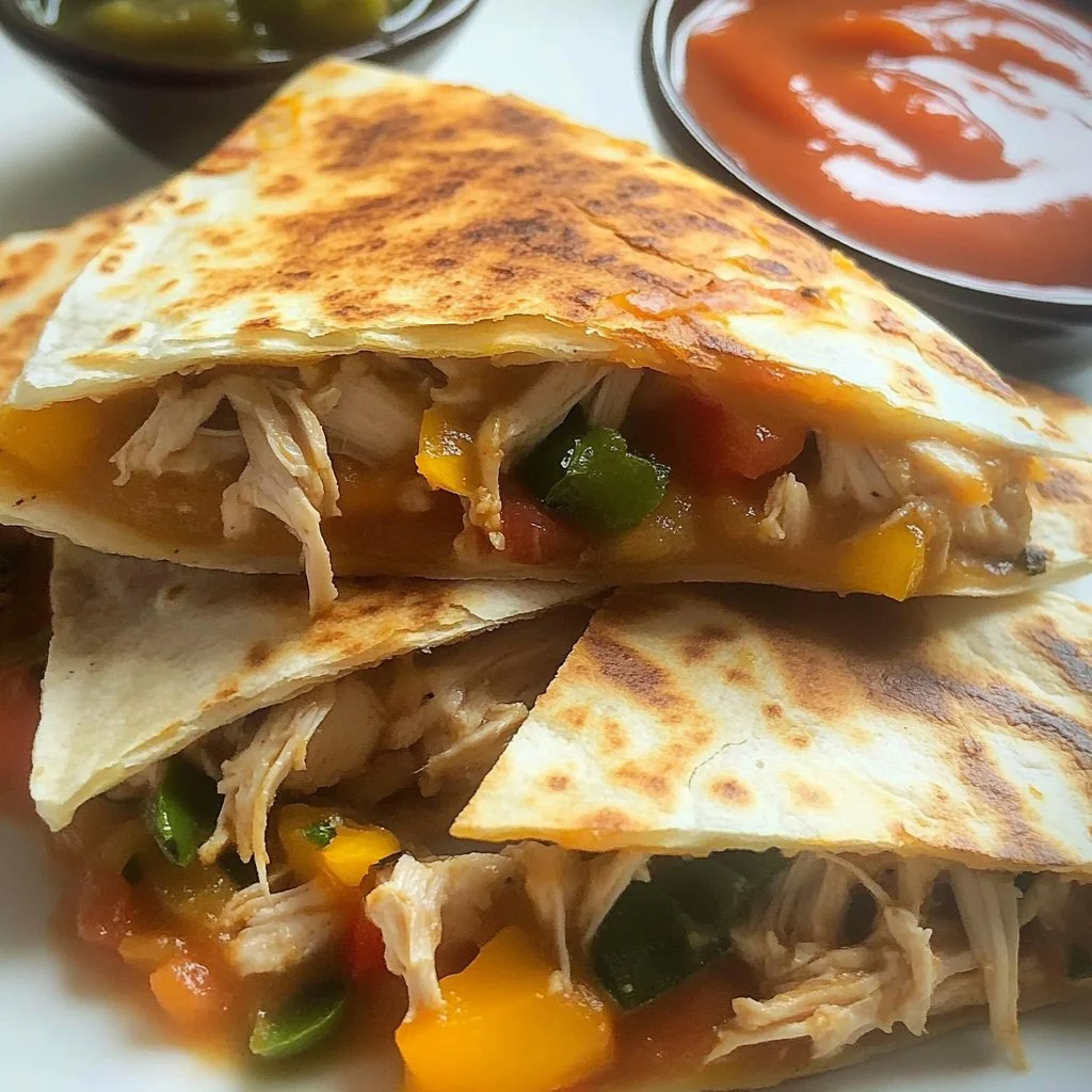 Pulled Chicken Quesadilla Triangles