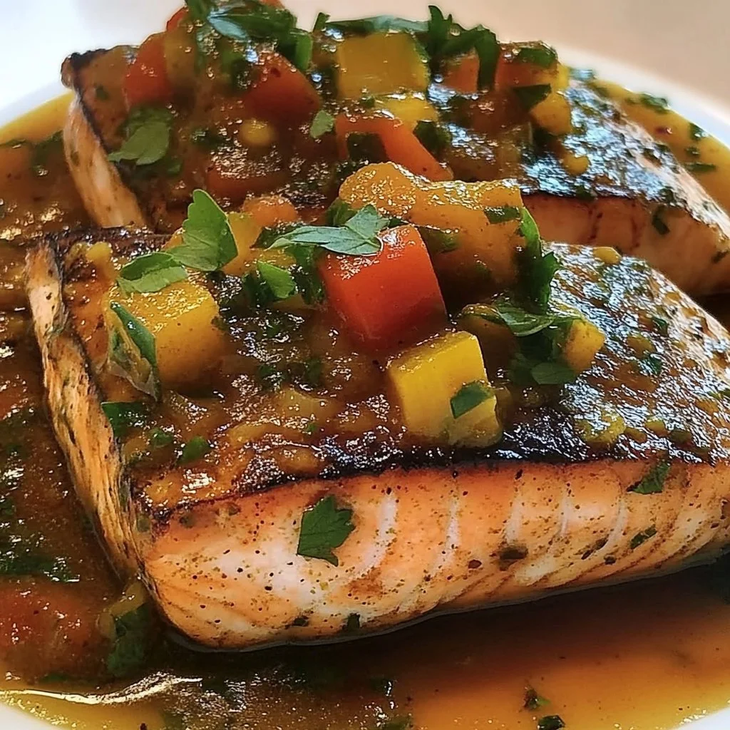 Delicious red snapper in Creole sauce with vibrant colors and bold flavors.